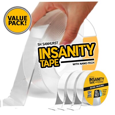 Insanity Heavy Duty Nano Tape - 3x10FT ROLLS Double Sided/Removable/Weatherproof