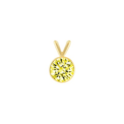 Pre-owned Shine Brite With A Diamond 1.50 Ct Round Cut Canary Solid Real 18k Yellow Gold Bezel Pendant 18" Necklace