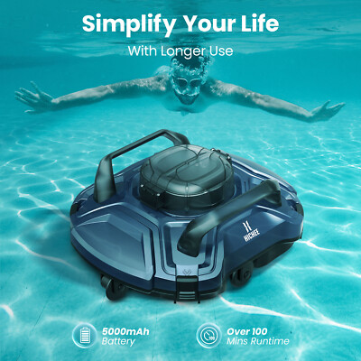 Cordless Pool Cleaner Robot  Automatic Pool Vacuum Strong Suction Dual-Motors