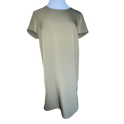 SISLEY OLIVE GREEN SHIFT DRESS SHORT SLEEVE LAYERED LOOK DRESS WOMEN SIZE SMALL