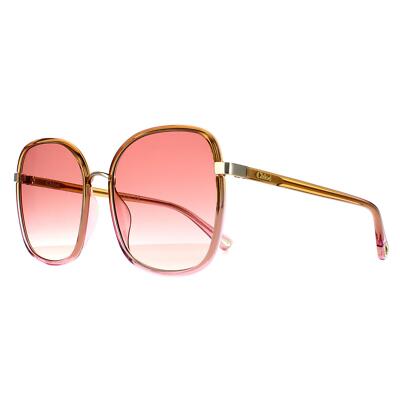 Pre-owned Chloé Chloe Sunglasses Ch0031s Franky 002 Yellow/pink Crystal Fade, Gold Pink Gradient