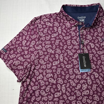 BRAND NEW Good Good Golf Mens Long Sleeve Paisley Print Maroon Polo - size 2XL