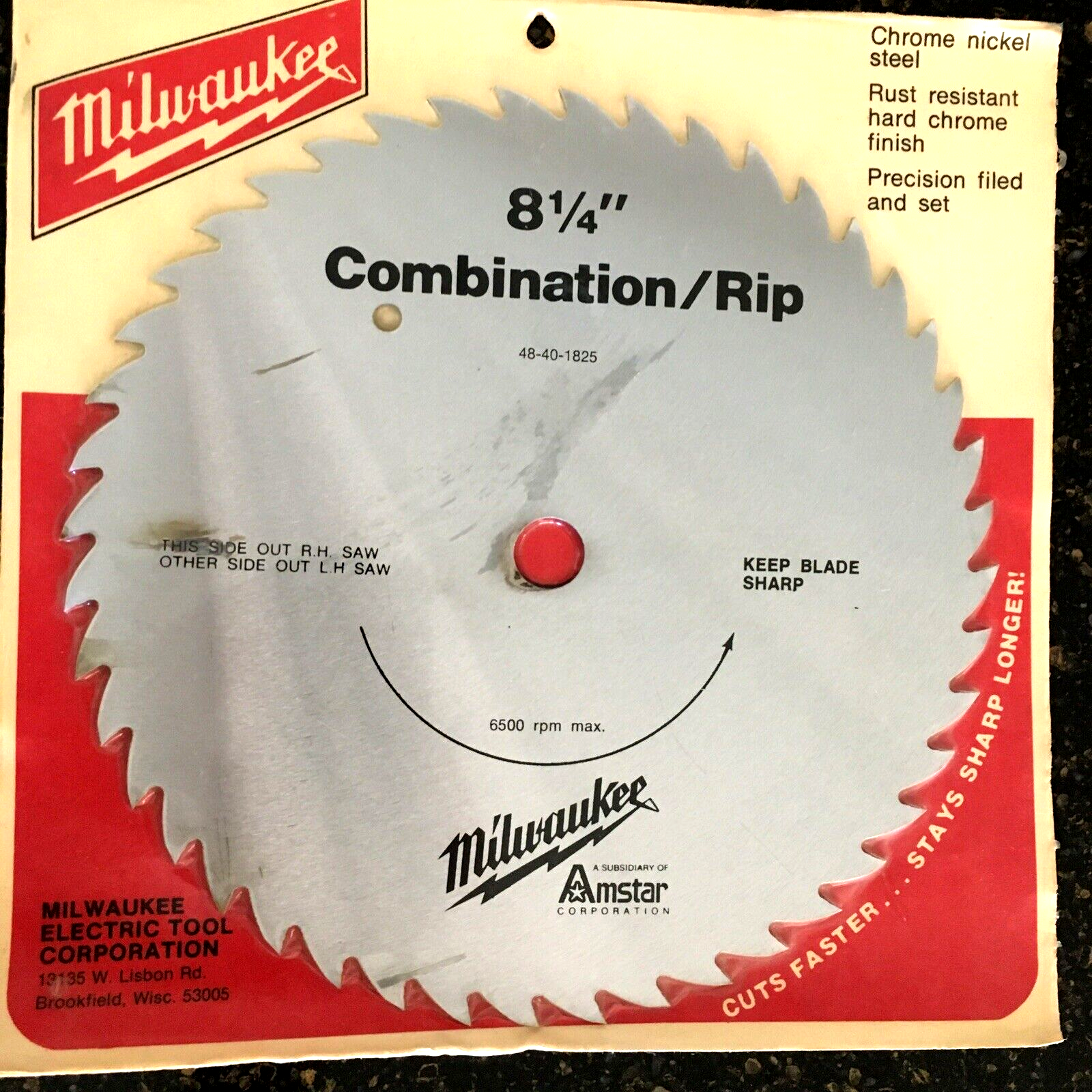 Milwaukee 8 1/4 Combination Rip Table Saw Blade 44 Tooth Chrome Nickel Steel NOS