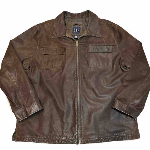 Vintage 2003 Gap trucker jacket brown leather zipper 2 Vintage 2003 Gap trucker jacket brown leather zipper 2