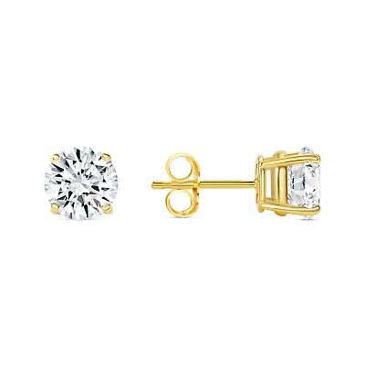 Pre-owned Shine Brite With A Diamond 2 Ct Round Cut Earrings Studs Solid Real 18k Yellow Gold Push Back Basket In White/colorless