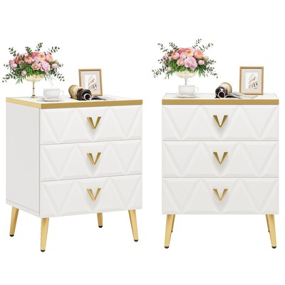Tribesigns White 3-Drawer Nightstand for Bedroom, Modern Bedside Table End Table