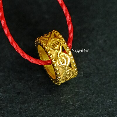 18k Solid Yellow Gold 7mm Fancy Spacer Finding Hefty Bead 5mm Large Hole
