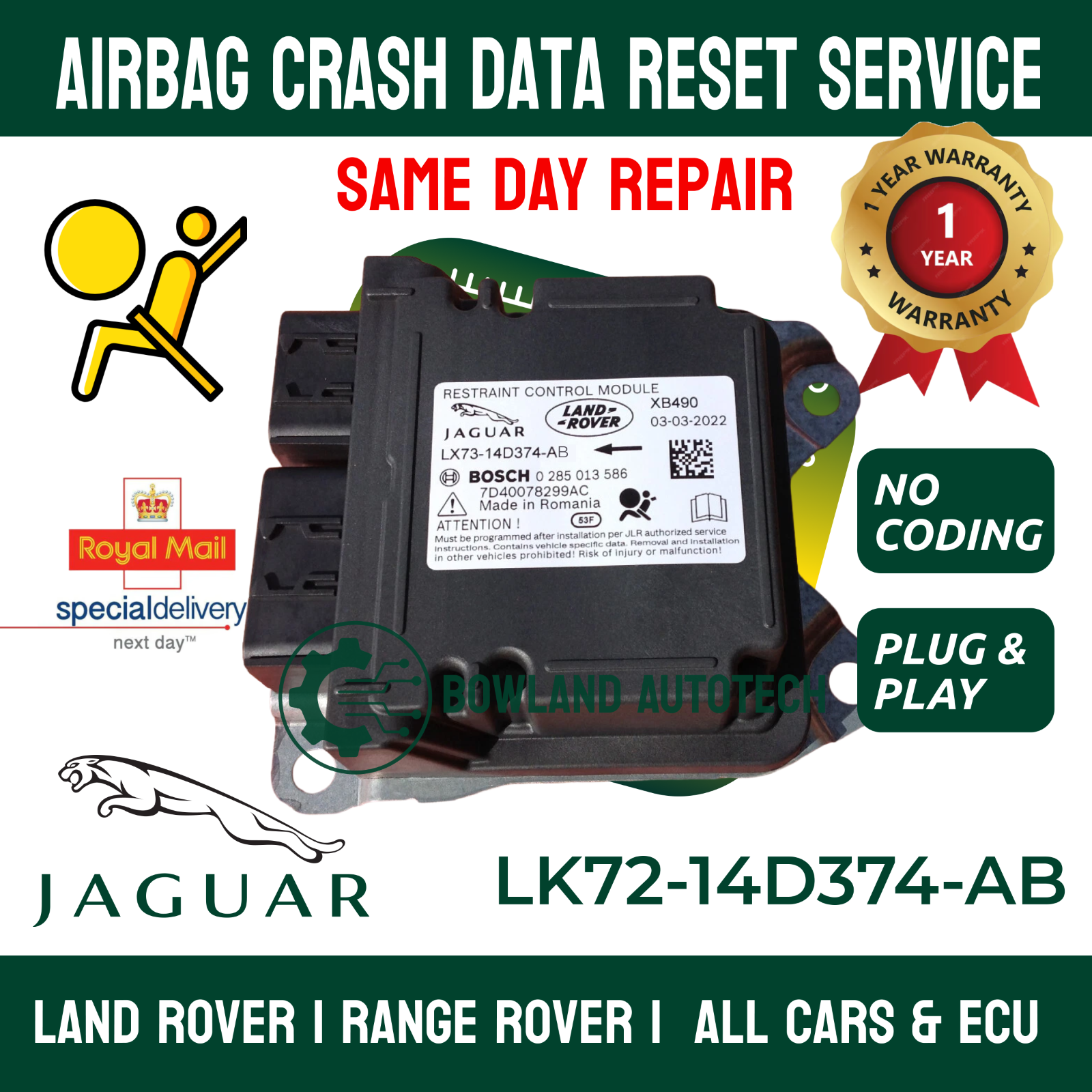 JAGUAR  LK72-14D374-AB Airbag ECU Crash Data Reset Service