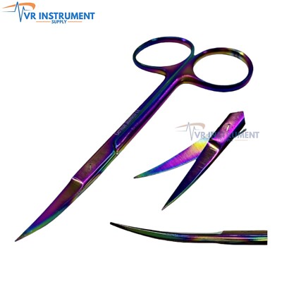 Iris Scissor Curved 4.5'' Stainless Steel Surgical Instruments Multicolor Rainbow