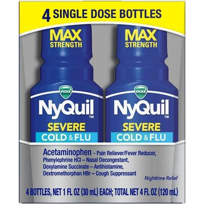 Vicks | NyQuil | Severe Shots | Cold & Flu | Nighttime Relief, Berry Flavor 4 pk