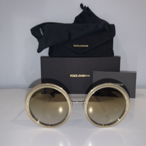 Pre-owned Dolce & Gabbana Dg2179 13136e Gold Round Sunglasses In Yellow Gradient