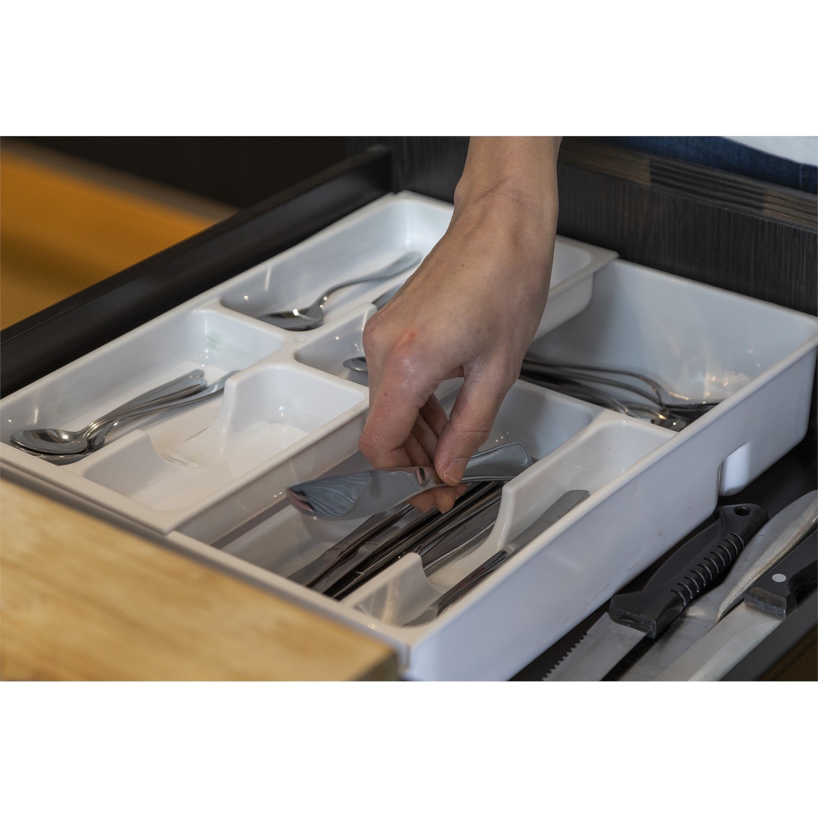 Cutlery Tray Dual Layer Sliding Drawer Utensil Holder Organizer Insert
