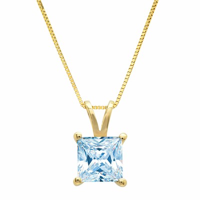 Pre-owned Pucci 3.0 Ct Princess Cut Swiss Topaz Pendant Necklace 18" Chain Solid 14k Yellow Gold In D