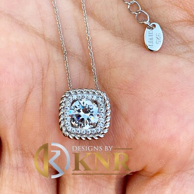 Pre-owned Knr 14k White Gold Round Moissanite And Natural Diamonds Pendent Necklace 1.15ctw In Yellow