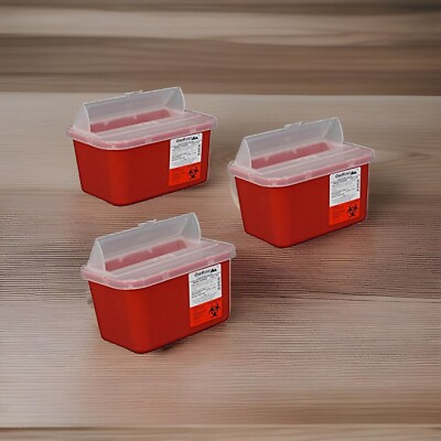 Lot of 3 OakRidge 1 Gallon Sharps Containers w/ Pop-up Lids NEW