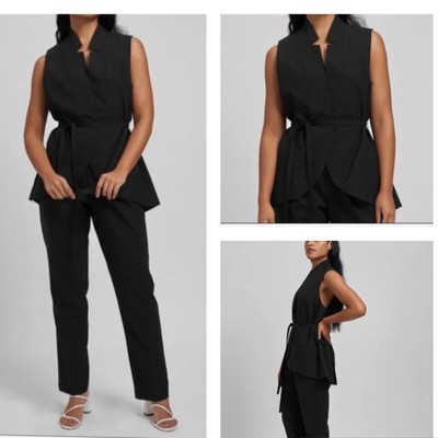 Universal Standard Jenny Black Wool Sleeveless Jacket Vest Tie Belt XS NEW