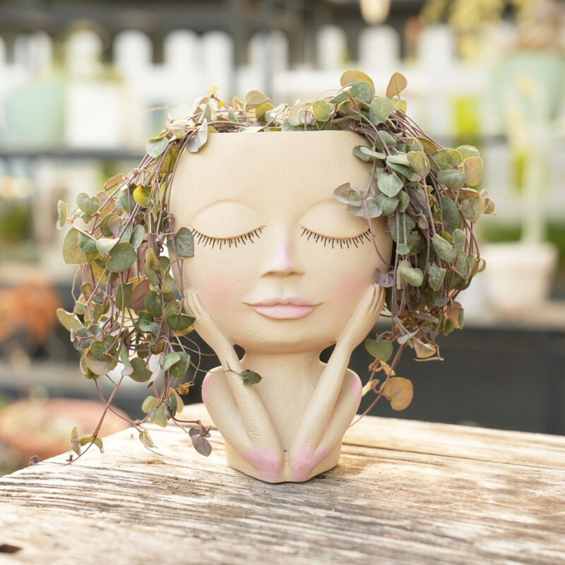 Indoor Outdoor Garden Flower Closed Eyes Face Planter Head Planter Succulent Pot