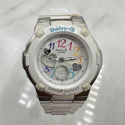 Casio Baby-G Digital Analog Watch Women White 5070 BGA-116 Hearts - NEW BATTERY