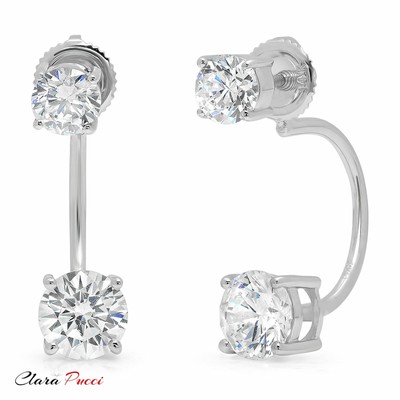 Pre-owned Pucci 3.4ct Round Simulated Diamond Dual Double Stud Drop Earrings 14k White Gold