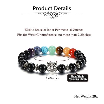 7 Chakra Crystal Natural Quartz Stone Bracelet Healing Yoga Owl Charms Jewelry