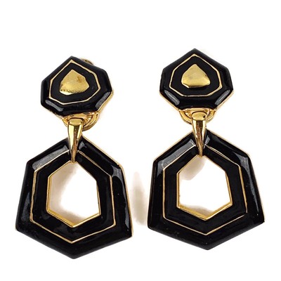 Vtg Gold Tone Black Enamel Oversized Chunky Door Knocker Clip On Earrings 80sのebay公認海外通販 セカイモン