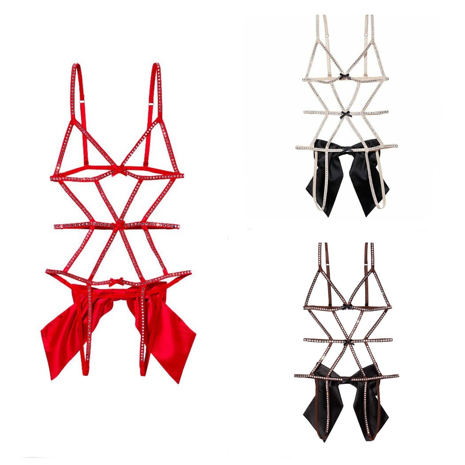 

Очень сексуальное боди Victoria-#39;s Secret со стразами и ремешками Teddy Bodysuit, Ivory red brown