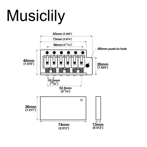 Wilkinson Black 52.5mm 6-Screw Modern Saddle Tremolo Bridge For Strat ST Guitar