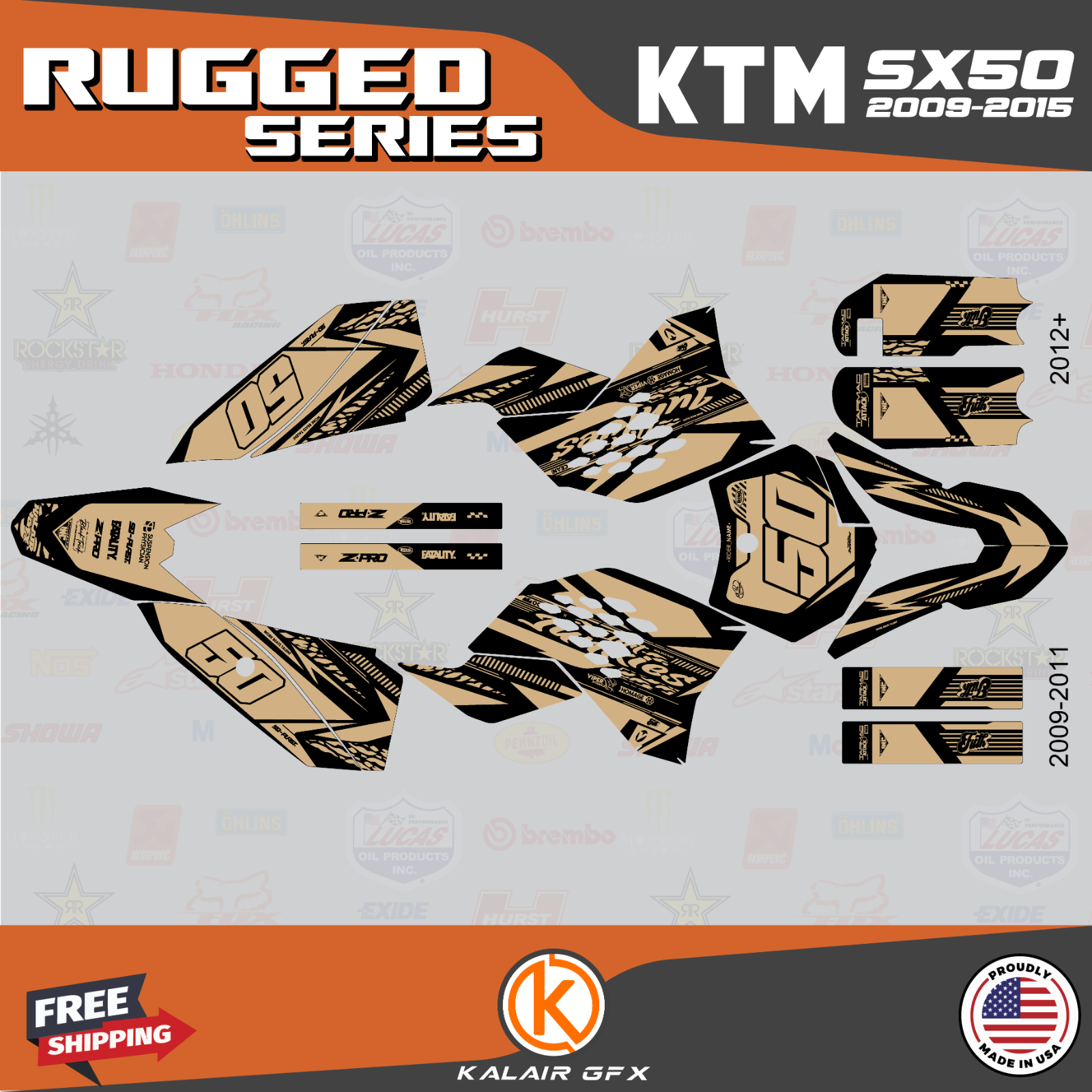 Graphics Kit for KTM 50SX (2009-2015) MINI ADVENTURE PRO SR JR Rugged-Tan