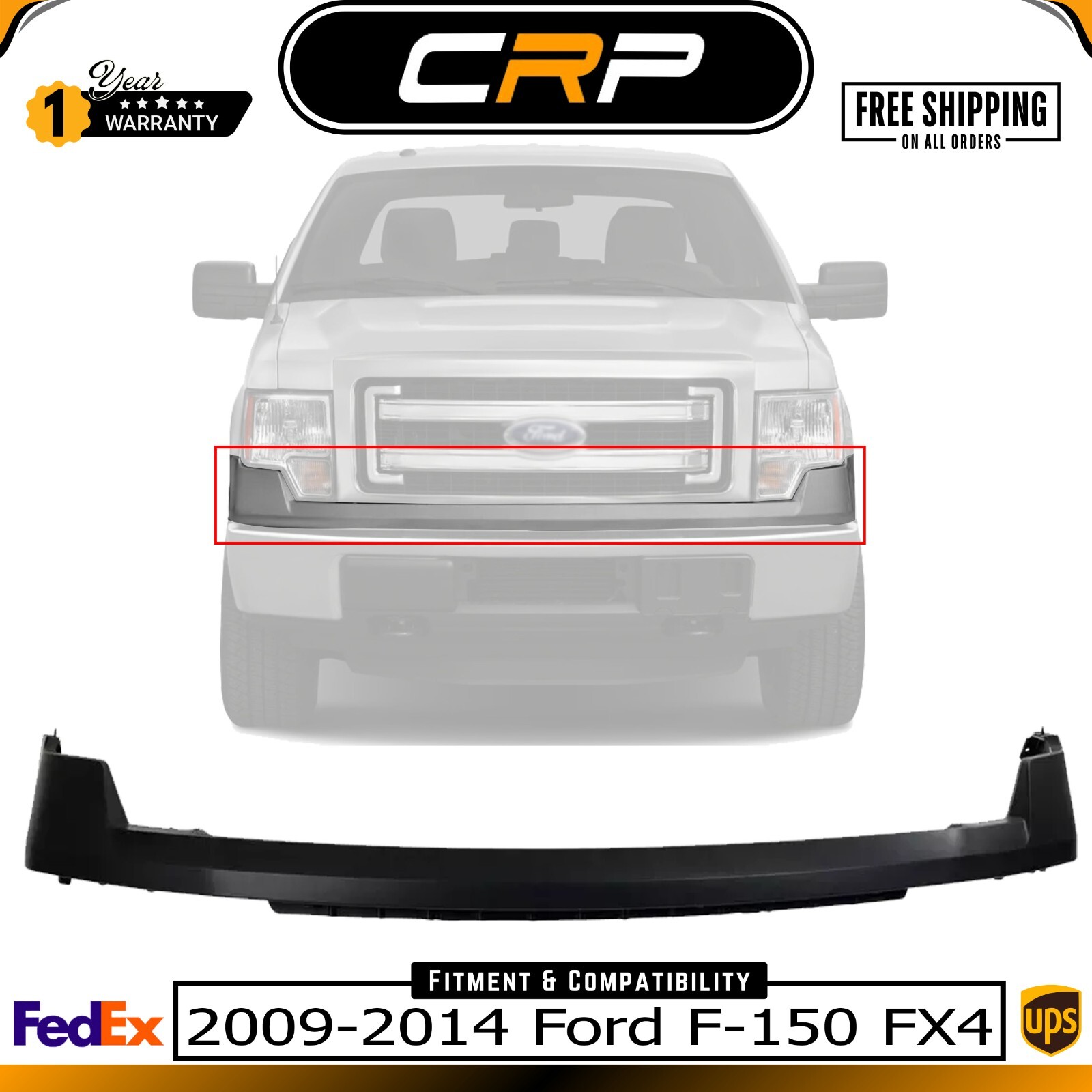 ぷー B Front Upper Bumper Cover Primed For 2009-2014 Ford F-150 FX4