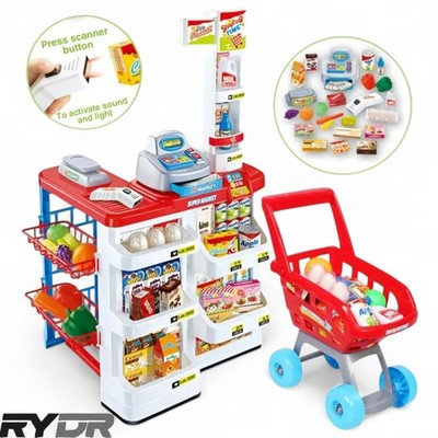 Supermarket Playset Kids Pretend Play Grocery Store Set Lights Shopping Cart