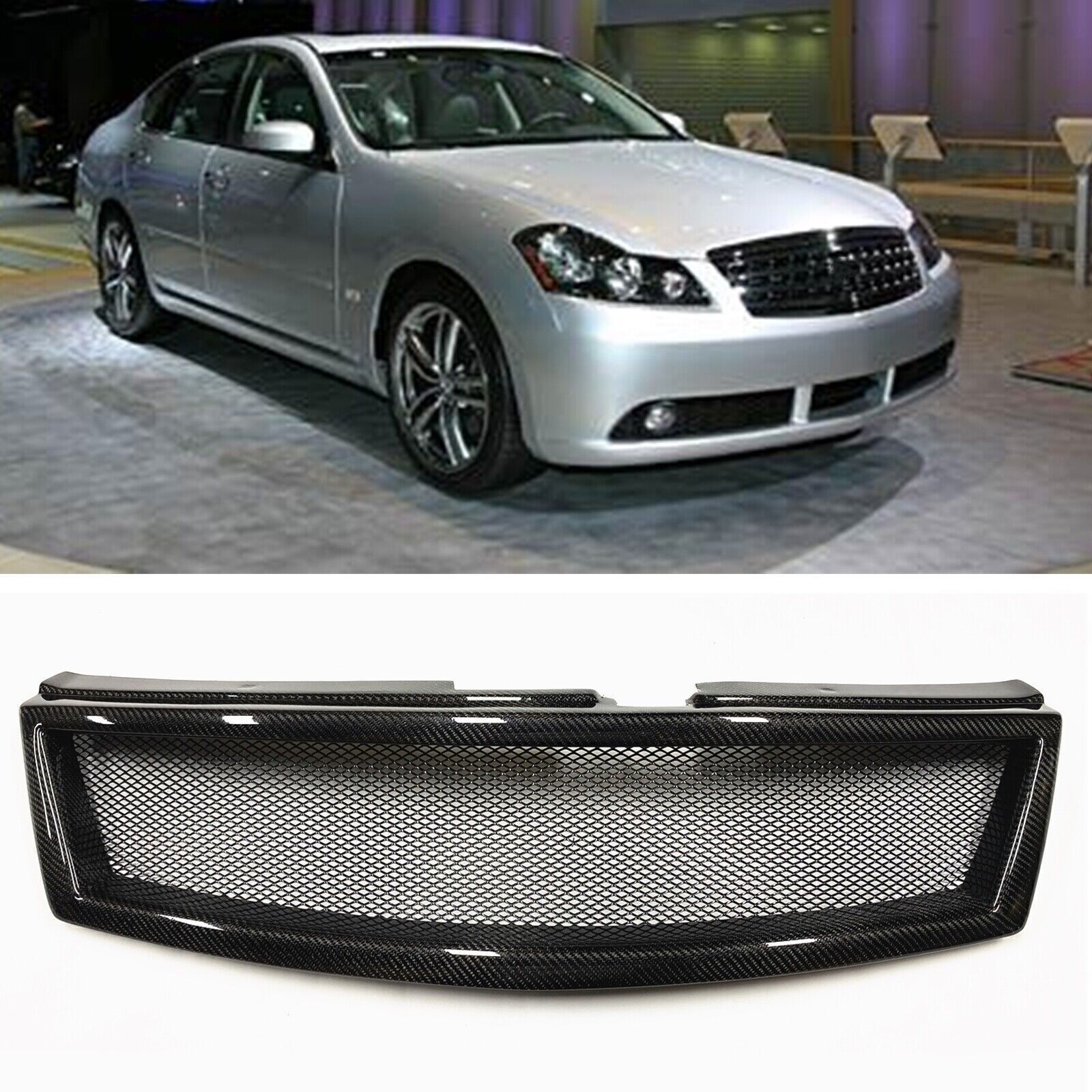 Carbon Fiber Front Bumper Grille Grill Mesh Cover For Infiniti M35