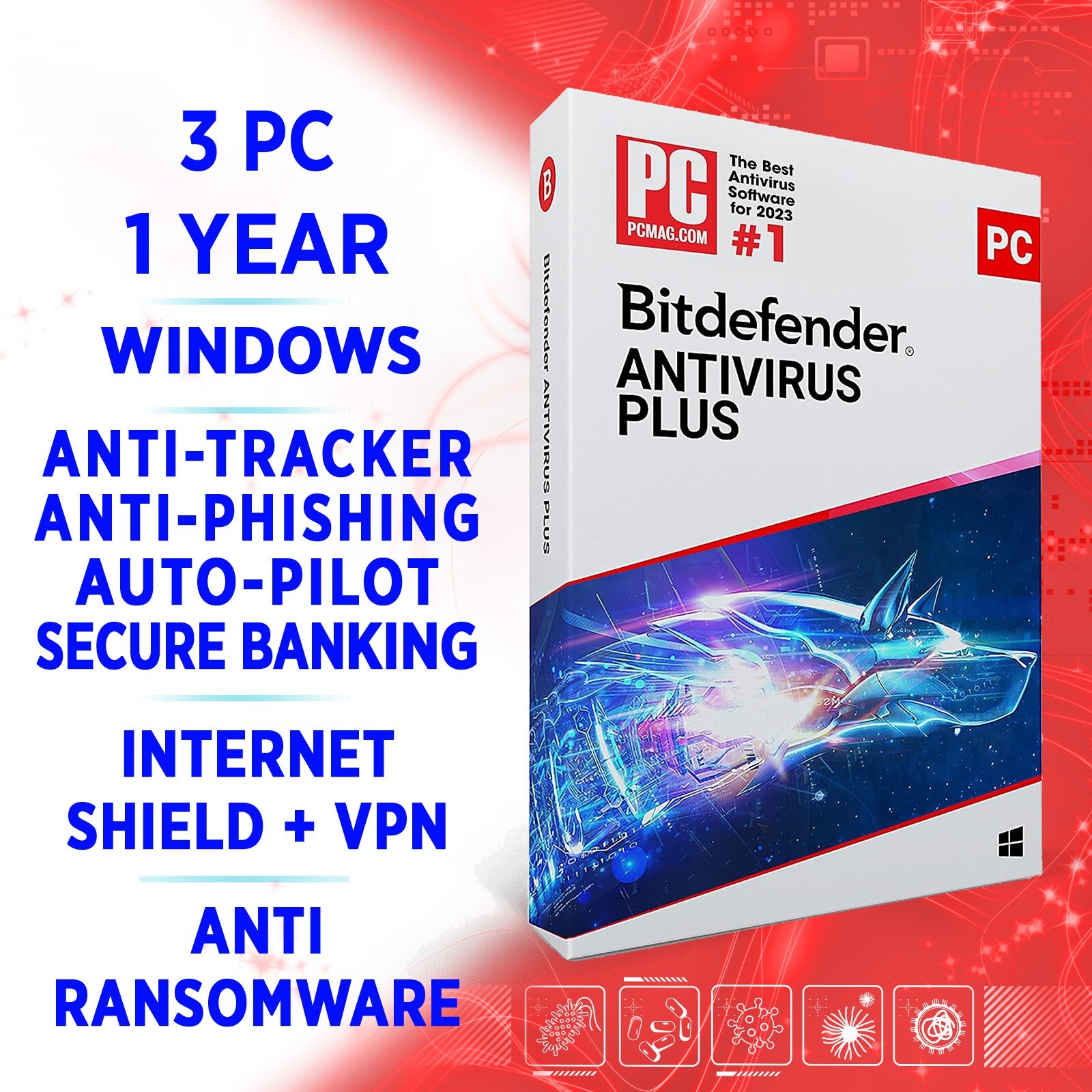 Bitdefender Antivirus Plus 2024 3 PC 1 year, FULL EDITION Pricetronic