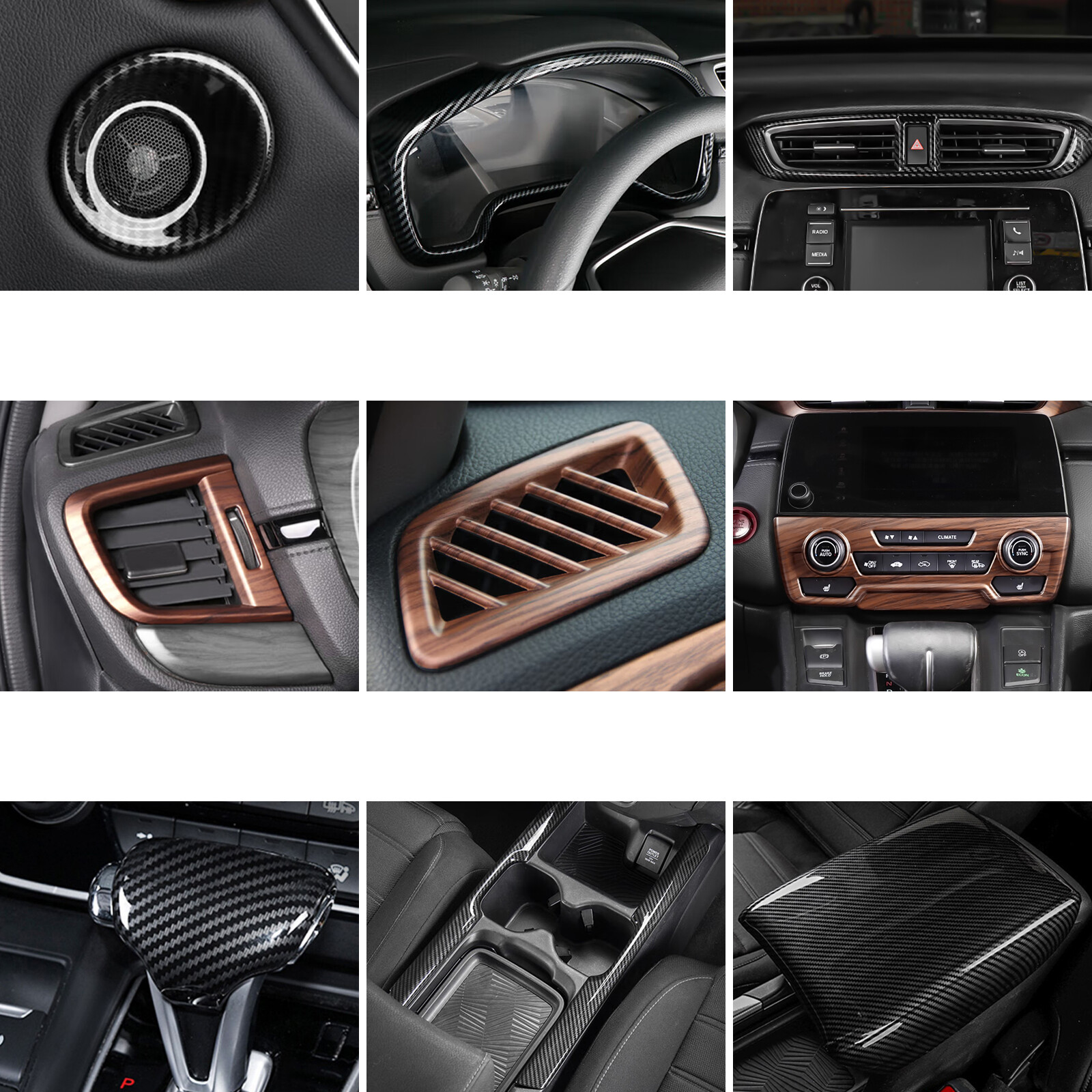 Interior Center Console Cover Trim Carbon Fiber/Wood Grain For Honda CRV 2017-22