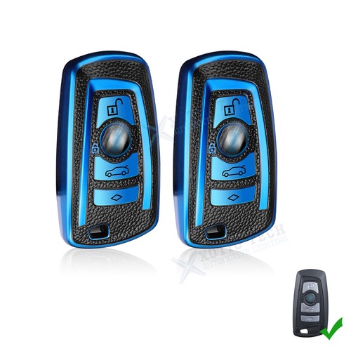 2x Blue Soft TPU Full Protect Key Fob Cover Case For BMW 1 2 3 4 5 6 7 Series