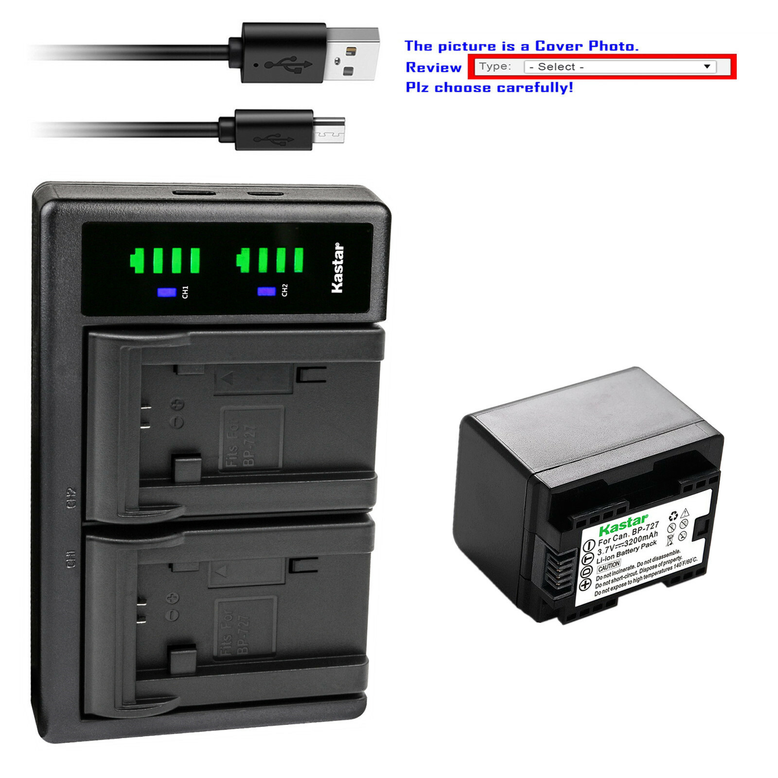 Kastar Battery LTD2 Charger for Canon BP-727 CG-700 Canon VI