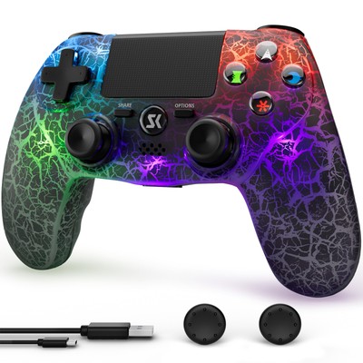 ISHAKO Wireless Controller for PS4/PC/Mobile Phone, RGB Lighting, Double Shock