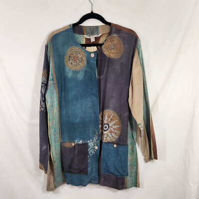 globetrotter lagenlook batik resortwear tunic top sz m wms handmade tribal multi