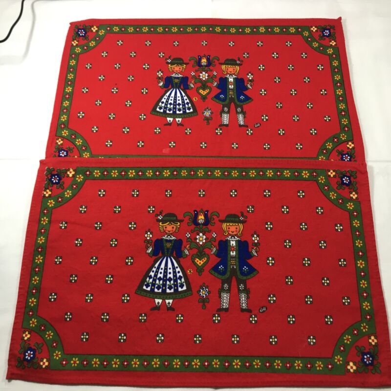2 Austria Folk Art Print 100% Cotton Placemats Red