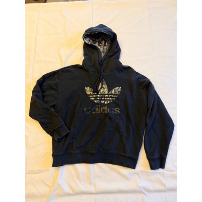 Adidas Originals Womens Black Snakeskin Trefoil Logo Hoodie Sweatshirt Large