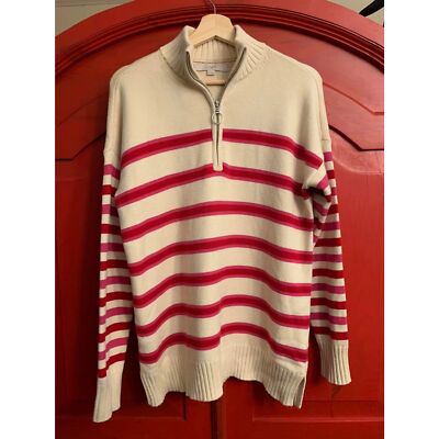 NWT Anne Taylor Loft Size Medium SUPER SOFT Sweater Pink Red Stripe Retail 69.99