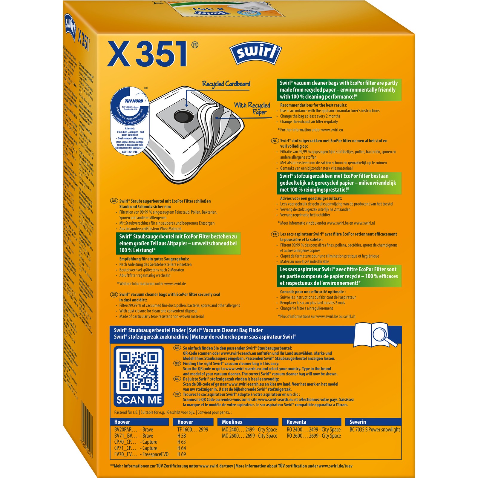 SWIRL Staubsaugerbeutel  X351 EcoPor® für Hoover Rowenta Severin 12 Beutel - Bild 2 von 11