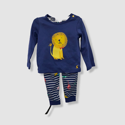 $48 Joules Baby Boys Blue Byron Embroidered Lion Two-Piece Size 3-6M