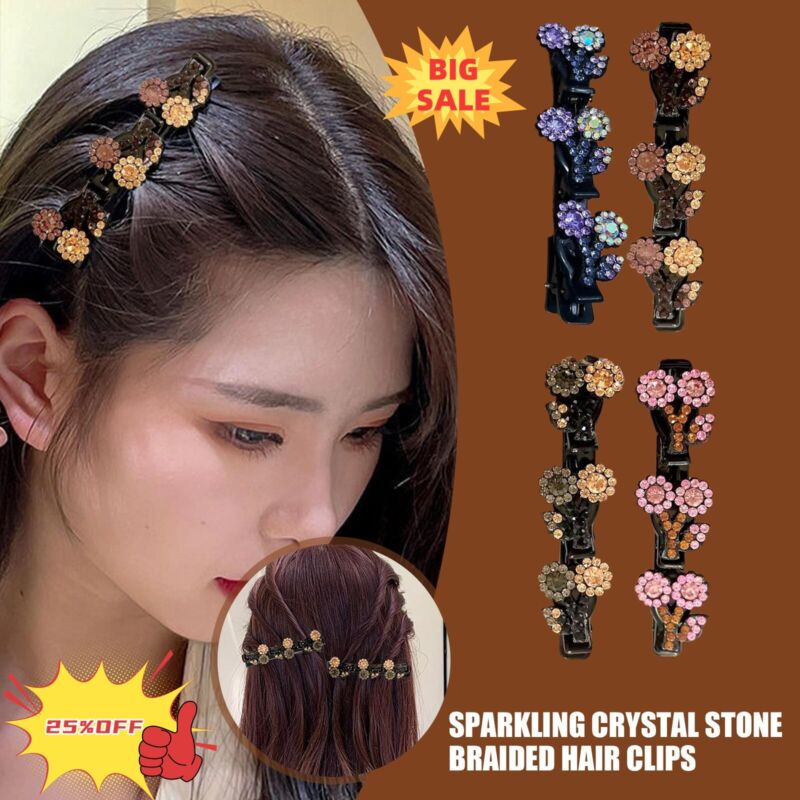 Hairpin Sparkling Crystal Stone Braided Satin Rhinestone Fabric Bands Hair Clip