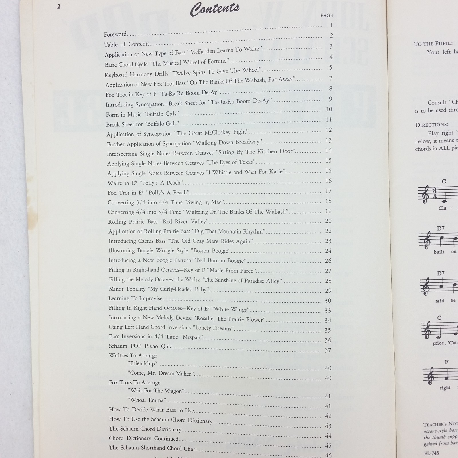 John W. Schaum Pop Piano Course Volume 2 EUC