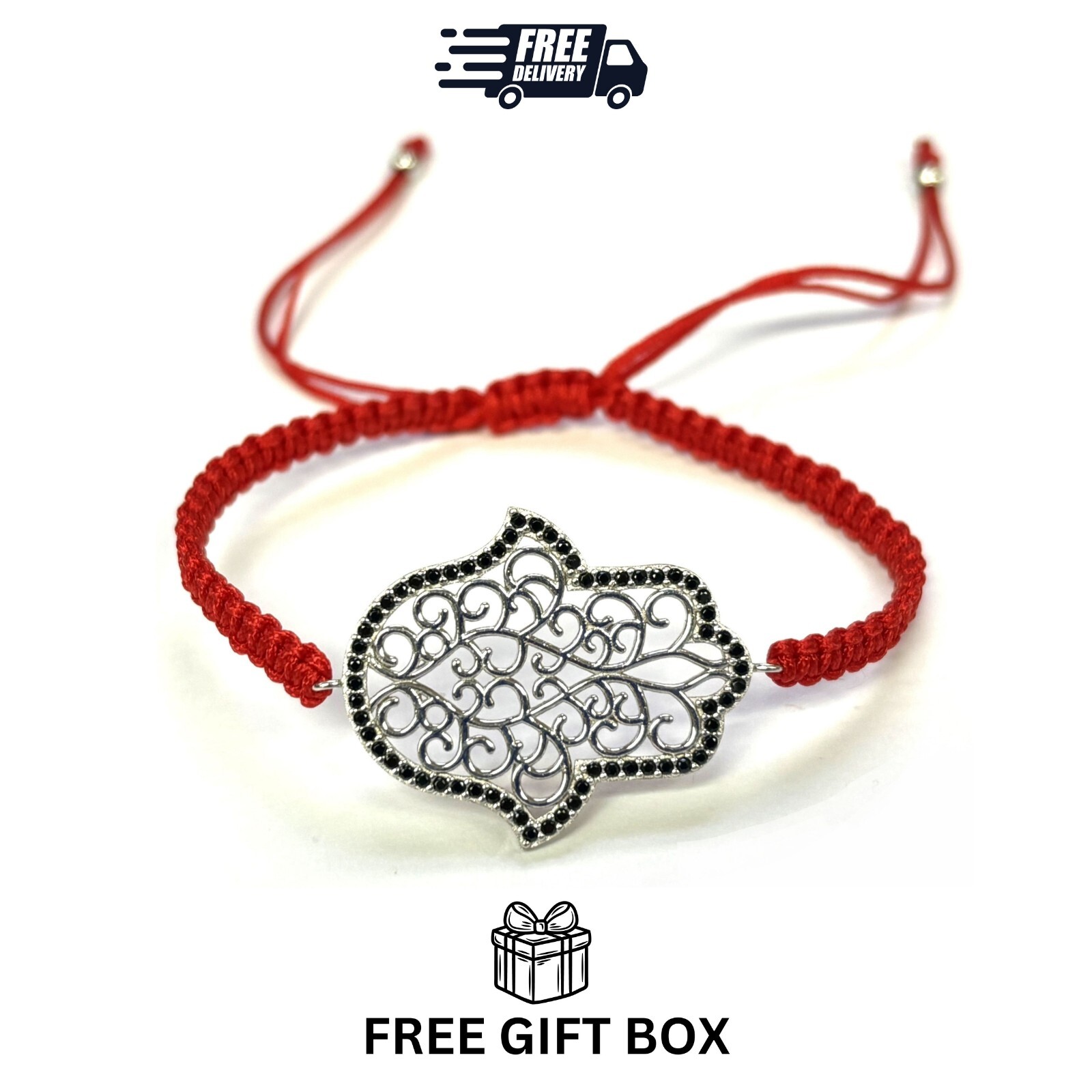 925 Sterling Silver  C Z Hamsa Bracelet 6