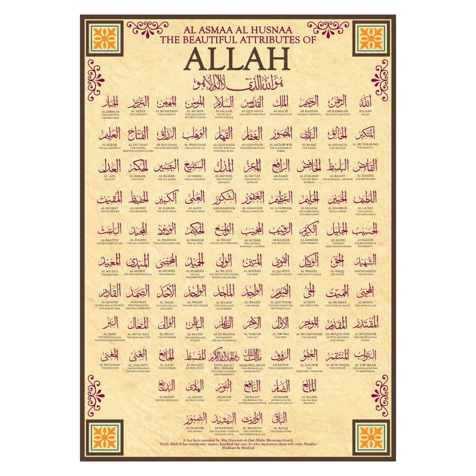 Ninety-Nine Names of Allah (神の99の美名) NINETY-NINE NAMES OF ALLAH : Al-Asma-ul-Husna اَلاسْمَاءُ