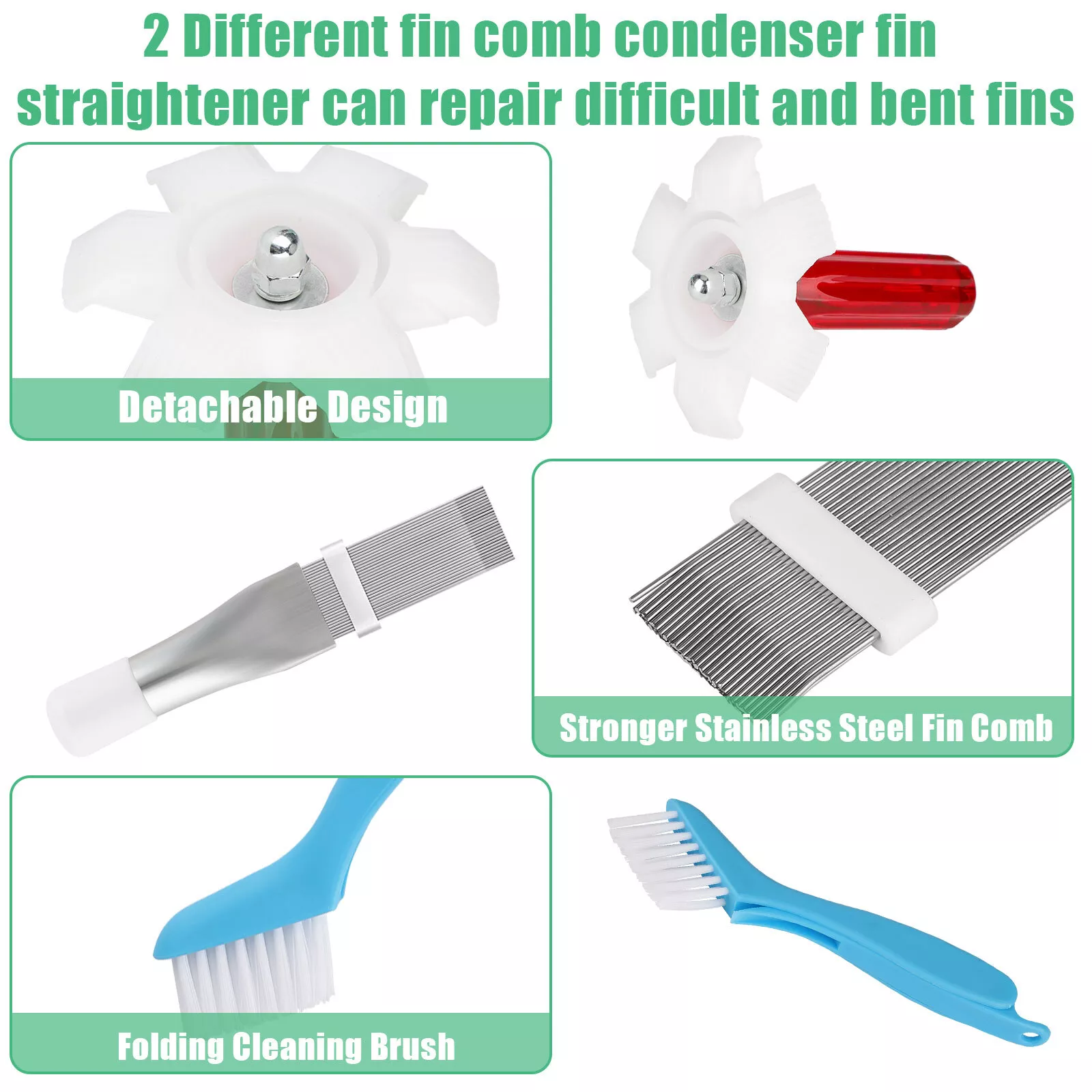 5PCS Air Conditioner Fin Cleaner Set Fin Comb Condenser Straightener Clean Brush