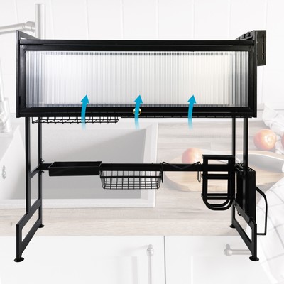 Over The Sink Dish Drying Rack 3 Tier Large Dish Rack Metal for Kitchen with Lid