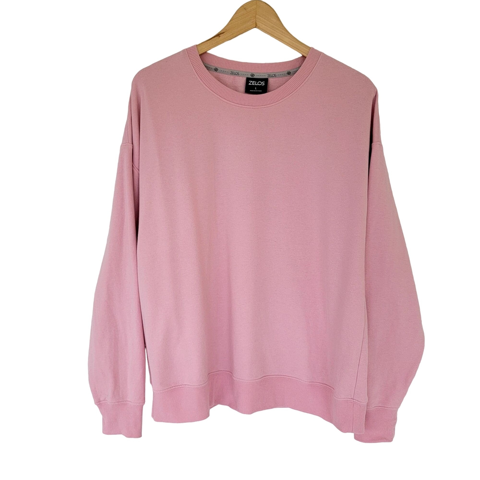 Zelos Long Sleeve Cotton Blend Sweatshirt Pink Woman L Crew Zelos Long Sleeve Cotton Blend Sweatshirt Pink Woman L Crew