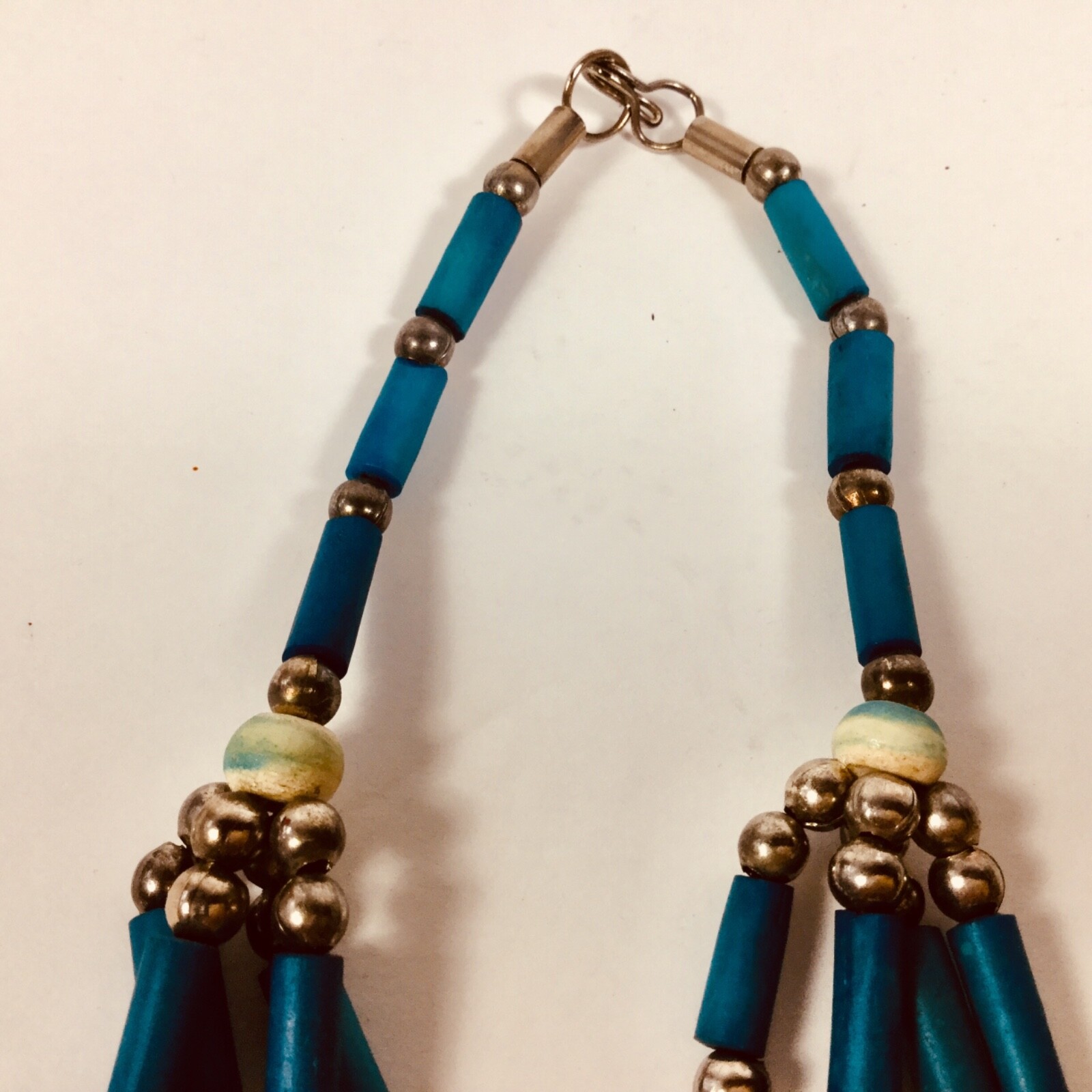 Southwestern Multi Strand Turquoise Blue Clay Tube Bead Necklace Hand Made 32”
